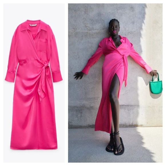 ZARA PINK WRAP SHIRT MAXI DRESS - Picture 2 of 10